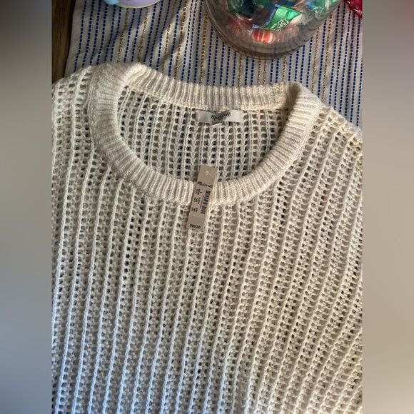Madewell White Crew Neck Sweater with Textured Knit NWT - Picture 4 of 10
